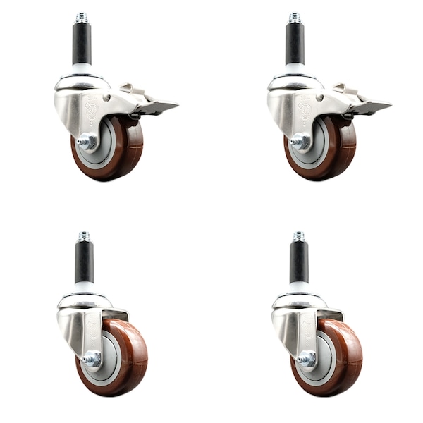 Service Caster 3 Inch 316SS Maroon Poly Swivel 7/8 Inch Stem Caster Lock Brake SCC, 2PK SS316TTLEX20S314-PPUB-MRN-2-S-2-78 - main
